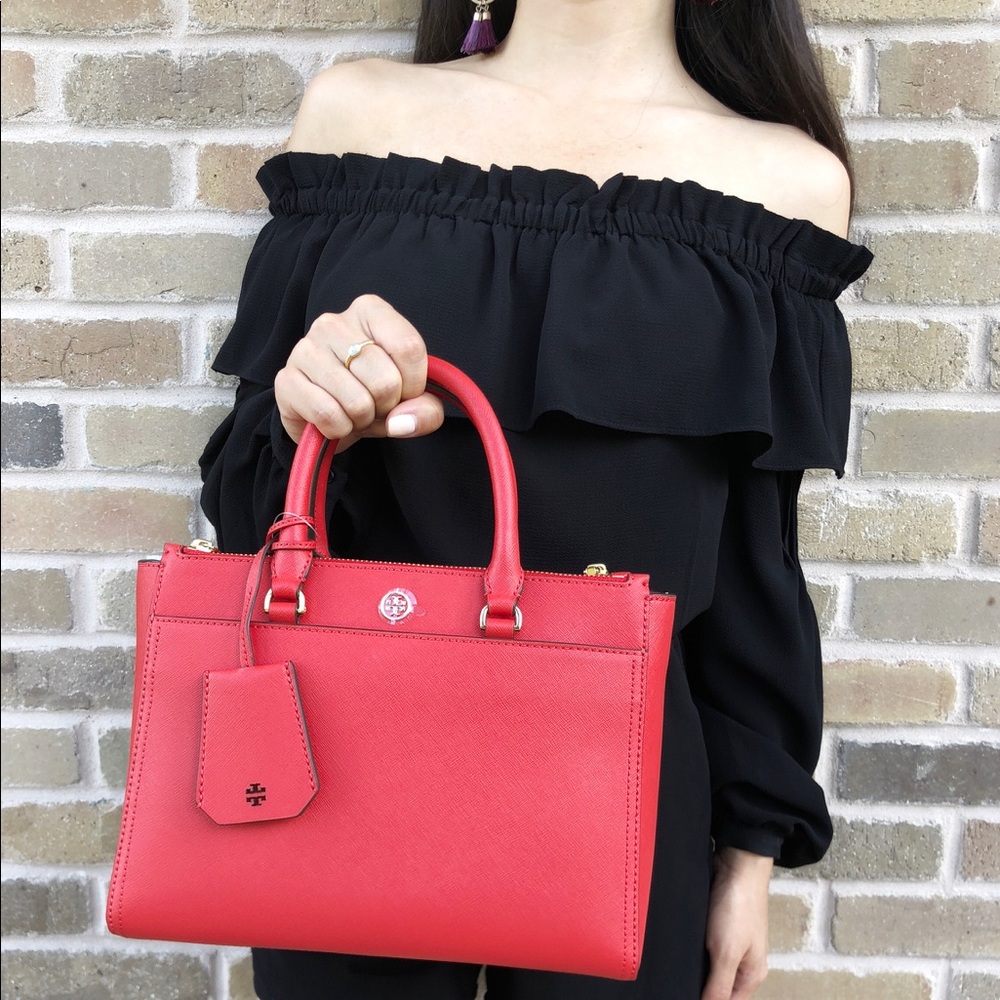 SALE‼️‼️👜💕NWT Tory Burch Double Zip Tote Poppy - Picture 2 of 8